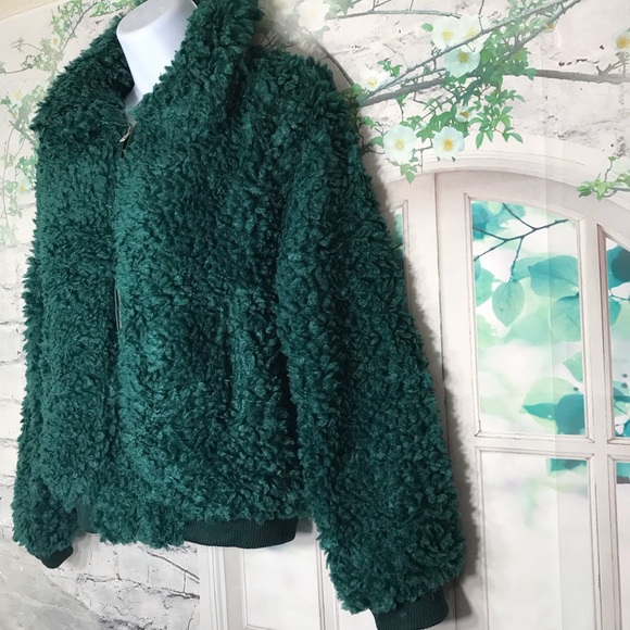 Teal Green Soft Faux Fur Teddy Crop Jacket - Picture 4 of 9
